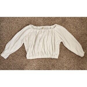 WE THE FREE Womens Small White Cotton Off Shoulder Boho Cropped Peasant Blouse